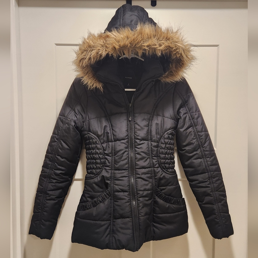 Rampage Black Puffer Jacket w Faux Fur Hood Womens Size Small
